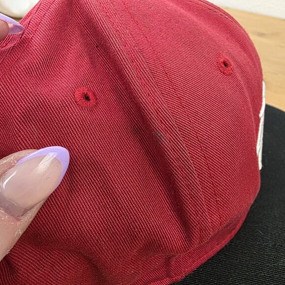 Vintage Stussy Capz SnapBack Hat Red Black Embroidered Two Tone Trucker Spellout - Picture 6 of 9